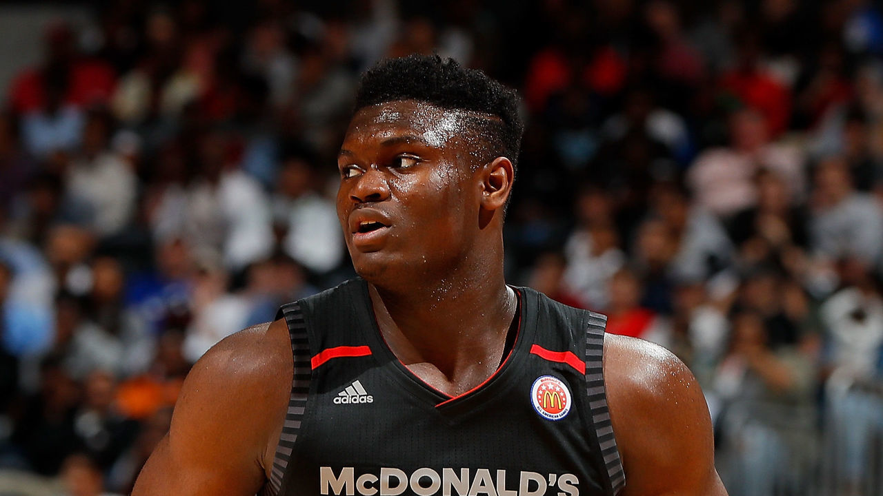 ATLANTA, GA - MARCH 28: Zion Williamson #12 of Spartanburg Day School walks on the court during the 2018 McDonald's All American Game at Philips Arena on March 28, 2018 in Atlanta, Georgia.