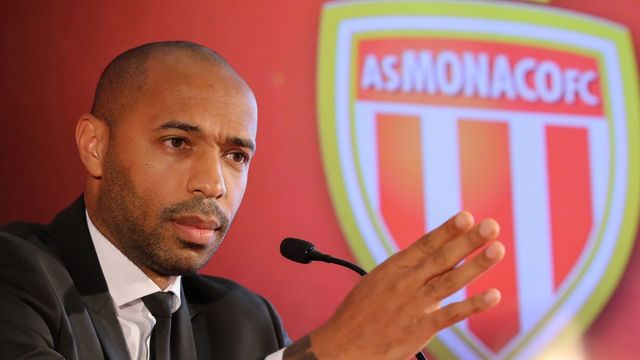 TOPSHOT - Thierry Henry gives a press conference as new coach of the club of the Principality of Monaco, in Monaco, on October 17, 2018.