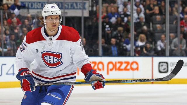 TORONTO, ON - MARCH 17: Jacob del la Rose #25 of the Montreal Canadiens skates against the Toronto Maple Leafs during an NHL game at the Air Canada Centre on March 17, 2018 in Toronto, Ontario, Canada. The Maple Leafs defeated the Canadiens 4-0.