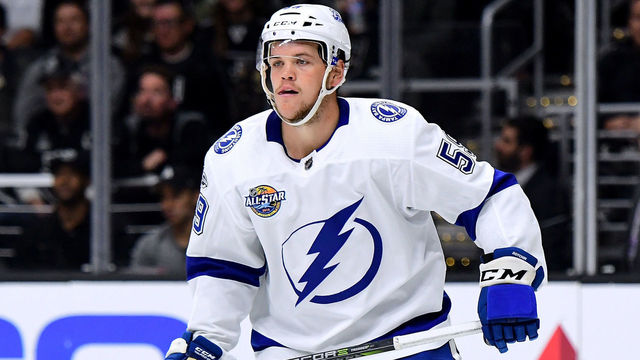 LOS ANGELES, CA - NOVEMBER 09: Jake Dotchin #59 of the Tampa Bay Lightning skates during the game against the Los Angeles Kings at Staples Center on November 9, 2017 in Los Angeles, California.