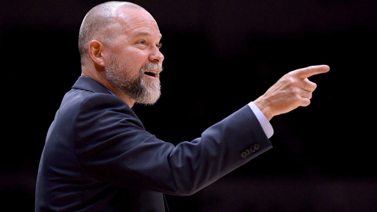 SAN DIEGO, CA - SEPTEMBER 30: Head coach Michael Malone of the Denver Nuggets reacts on the sidelines during a preseason game against the Los Angeles Lakers at Valley View Casino Center on September 30, 2018 in San Diego, California.