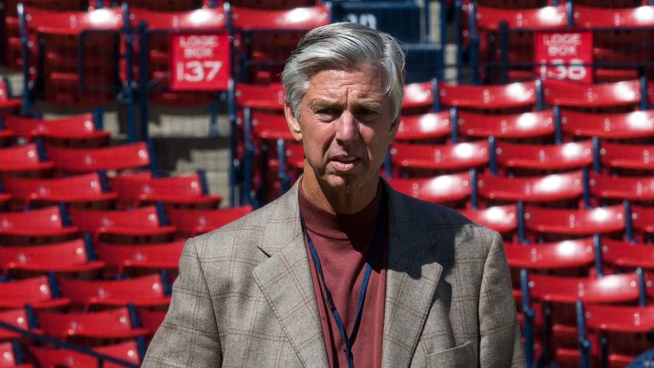 BOSTON, MA - APRIL 17: Dave Dombrowski the President of Baseball Operations of the Boston Red Sox walks towards the dugout during batting practice before a game against the Toronto Blue Jaysat Fenway Park on April 17, 2016 in Boston, Massachusetts. The Blue Jays won 5-3.