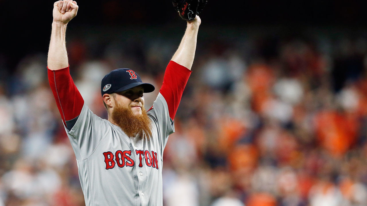 HOUSTON, TX - OCTOBER 18: Craig Kimbrel #46 of the Boston Red Sox celebrates defeating the Houston Astros 4-1 in Game Five of the American League Championship Series to advance to the 2018 World Series at Minute Maid Park on October 18, 2018 in Houston, Texas.