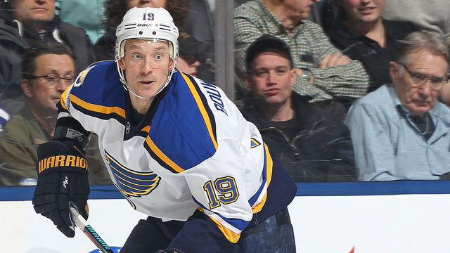 TORONTO, ON - FEBRUARY 9: Jay Bouwmeester #19 of the St. Louis Blues skates with the puck against the Toronto Maple Leafs during an NHL game at the Air Canada Centre on February 9, 2017 in Toronto, Ontario, Canada. The Blues defeated the Maple Leafs 2-1 in overtime.