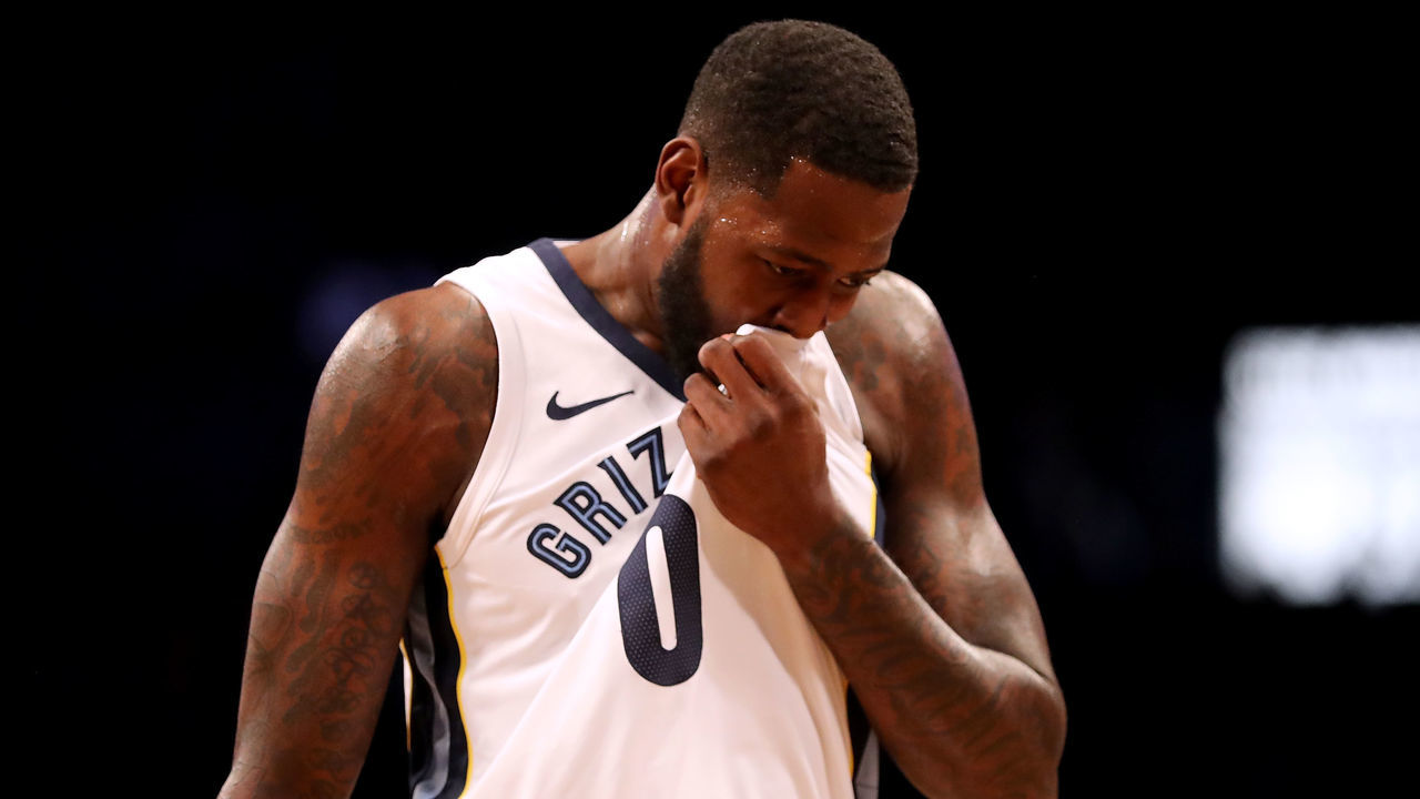 NEW YORK, NY - MARCH 19: JaMychal Green #0 of the Memphis Grizzlies reacts while heading to the bench in the first quarter against the Brooklyn Nets during their game at Barclays Center on March 19, 2018 in the Brooklyn borough of New York City.