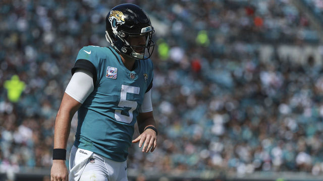 JACKSONVILLE, FL - OCTOBER 21: Blake Bortles #5 of the Jacksonville Jaguars is seen during the second half against the Houston Texans at TIAA Bank Field on October 21, 2018 in Jacksonville, Florida.