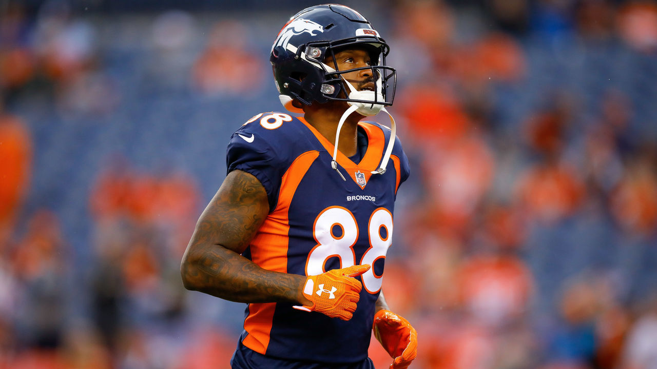 DENVER, CO - OCTOBER 1: Wide receiver Demaryius Thomas #88 of the Denver Broncos stands on the field as he warms up before a game against the Kansas City Chiefs at Broncos Stadium at Mile High on October 1, 2018 in Denver, Colorado.
