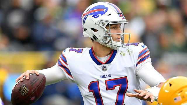 GREEN BAY, WI - SEPTEMBER 30: Josh Allen #17 of the Buffalo Bills passes during the second quarter of a game against the Green Bay Packers at Lambeau Field on September 30, 2018 in Green Bay, Wisconsin.
