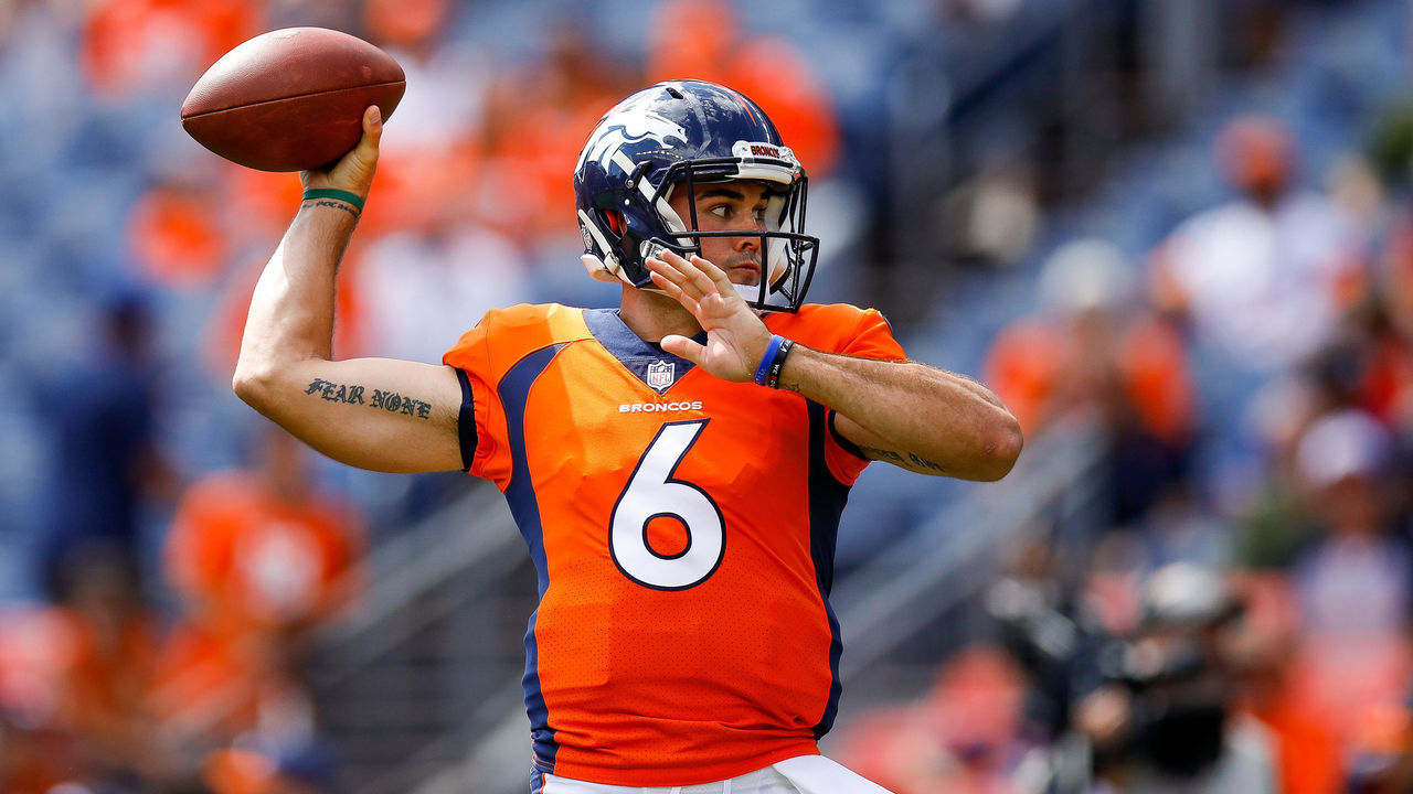 DENVER, CO - SEPTEMBER 16: Quarterback Chad Kelly #6 of the Denver Broncos throws as he warms up before a game against the Oakland Raiders at Broncos Stadium at Mile High on September 16, 2018 in Denver, Colorado.