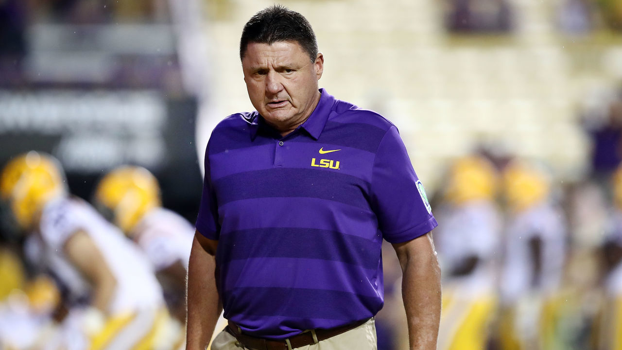 BATON ROUGE, LA - SEPTEMBER 29: Head coach Ed Orgeron of the LSU Tigers reacts during a game against the Mississippi Rebels at Tiger Stadium on September 29, 2018 in Baton Rouge, Louisiana.