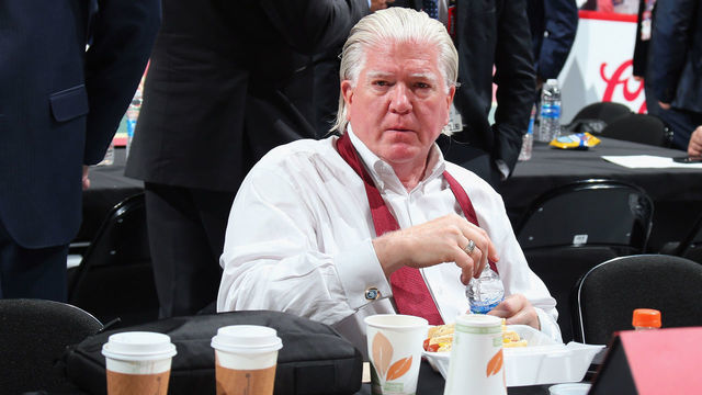 CHICAGO, IL - JUNE 23: Brian Burke of the Calgary Flames attends the 2017 NHL Draft at the United Center on June 23, 2017 in Chicago, Illinois.