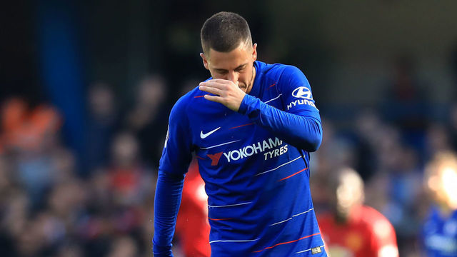 20th October 2018, Stamford Bridge, London, England; EPL Premier League football, Chelsea versus Manchester United; Eden Hazard of Chelsea looks dejected after they go 1-2 down