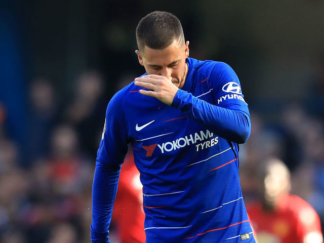 20th October 2018, Stamford Bridge, London, England; EPL Premier League football, Chelsea versus Manchester United; Eden Hazard of Chelsea looks dejected after they go 1-2 down