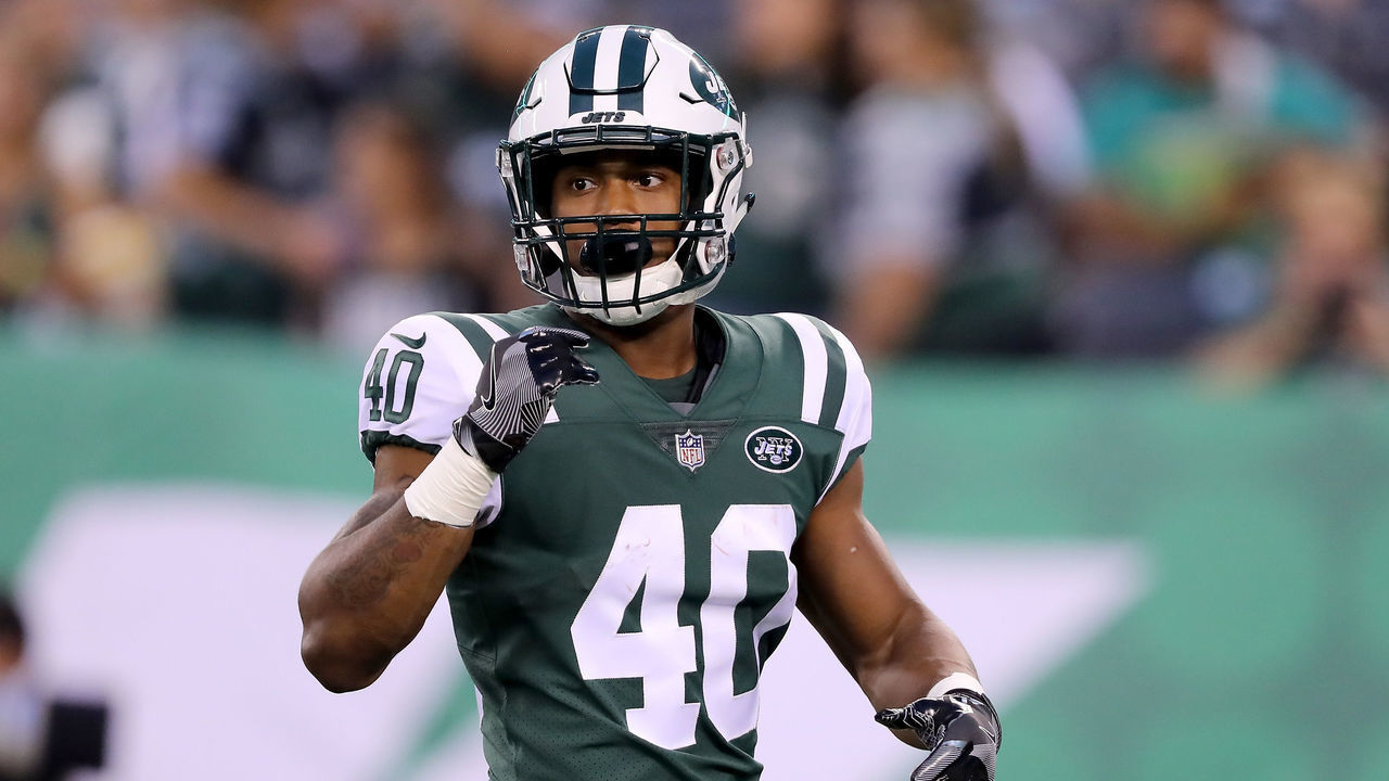 EAST RUTHERFORD, NJ - AUGUST 10: Trenton Cannon #40 walks on the field in the first quarter against the Atlanta Falcons during a preseason game at MetLife Stadium on August 10, 2018 in East Rutherford, New Jersey.