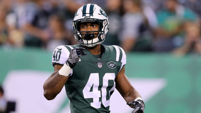 EAST RUTHERFORD, NJ - AUGUST 10: Trenton Cannon #40 walks on the field in the first quarter against the Atlanta Falcons during a preseason game at MetLife Stadium on August 10, 2018 in East Rutherford, New Jersey.