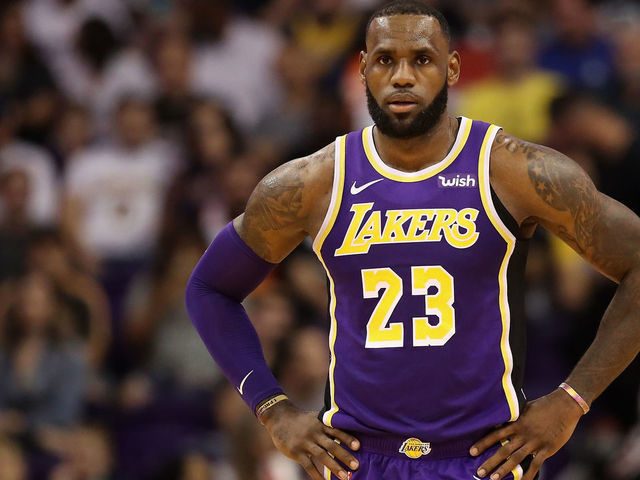 PHOENIX, AZ - OCTOBER 24: LeBron James #23 of the Los Angeles Lakers stands on the court during the first half of the NBA game against the Phoenix Suns at Talking Stick Resort Arena on October 24, 2018 in Phoenix, Arizona.