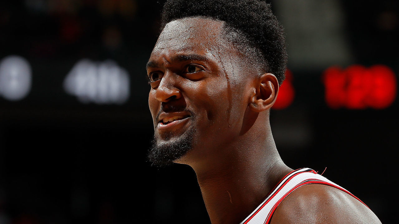ATLANTA, GA - MARCH 11: Bobby Portis #5 of the Chicago Bulls reacts after their 129-122 win over the Atlanta Hawks at Philips Arena on March 11, 2018 in Atlanta, Georgia.