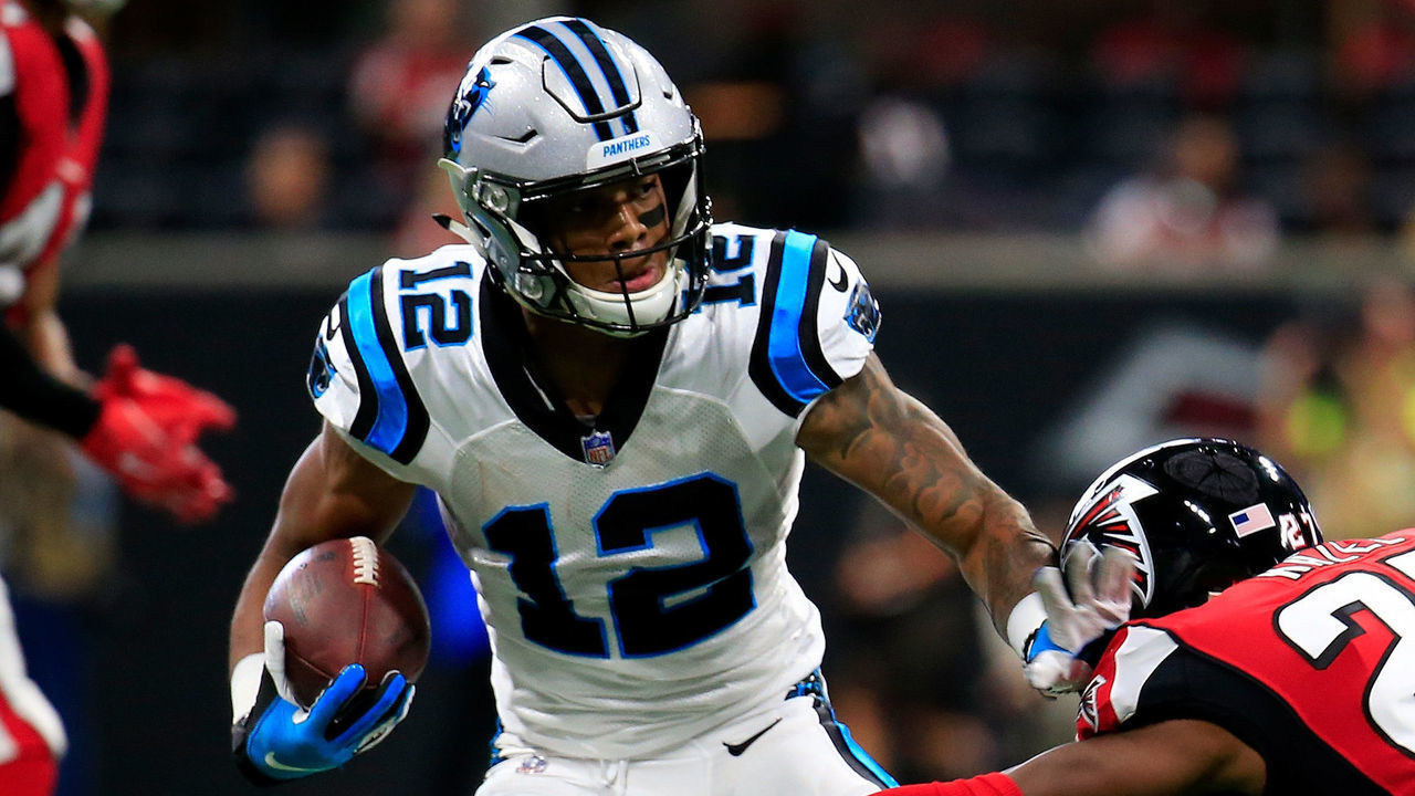 ATLANTA, GA - SEPTEMBER 16: DJ Moore #12 of the Carolina Panthers runs after a catch during the first half against the Atlanta Falcons at Mercedes-Benz Stadium on September 16, 2018 in Atlanta, Georgia.