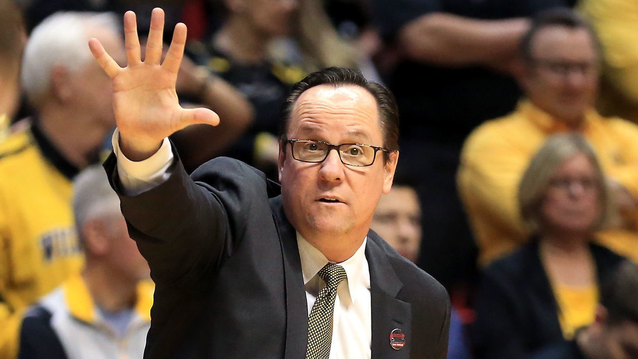 SAN DIEGO, CA - MARCH 16: Head coach Gregg Marshall of the Wichita State Shockers gestures in the first half against the Marshall Thundering Herd during the first round of the 2018 NCAA Men's Basketball Tournament at Viejas Arena on March 16, 2018 in San Diego, California.