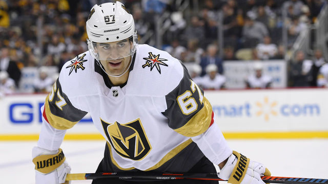 PITTSBURGH, PA - OCTOBER 11: Vegas Golden Knights Left Wing Max Pacioretty (67) looks on during the second period in the NHL game between the Pittsburgh Penguins and the Vegas Golden Knights on October 11, 2018, at PPG Paints Arena in Pittsburgh, PA.