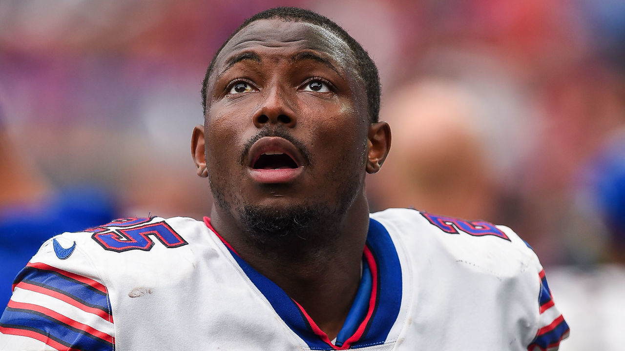 HOUSTON, TX - OCTOBER 14: Buffalo Bills running back LeSean McCoy (25) looks up at the replay board during the football game between the Buffalo Bills and Houston Texans on October 14, 2018 at NRG Stadium in Houston, Texas. The Texans beat the Bills 20-13.