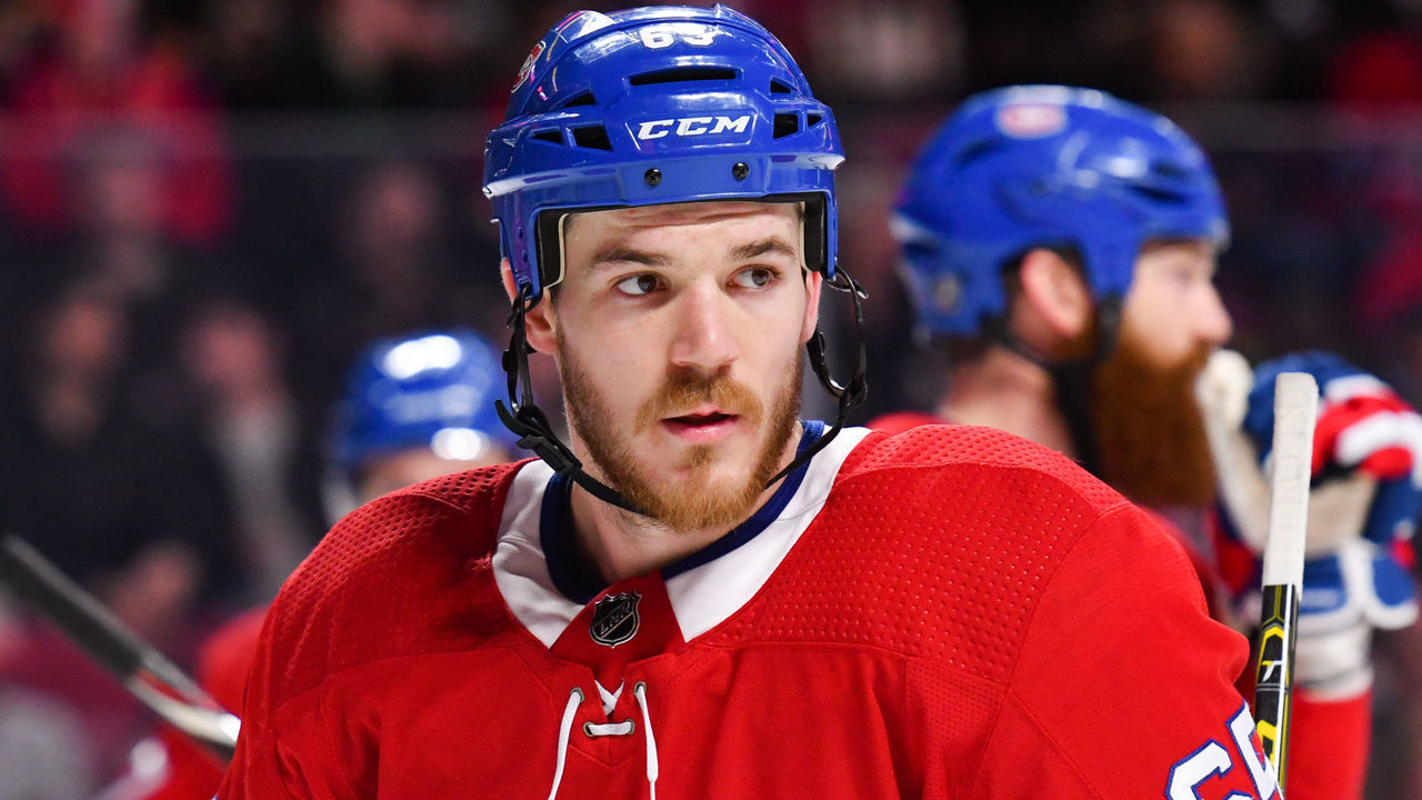 MONTREAL, QC - JANUARY 13: Look on Montreal Canadiens Right Wing Andrew Shaw (65) during the Boston Bruins versus the Montreal Canadiens game on January 13, 2018, at Bell Centre in Montreal, QC