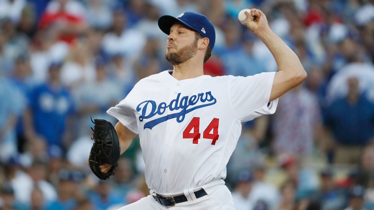 LOS ANGELES, CA - OCTOBER 27: Pitcher Rich Hill #44 of the Los Angeles Dodgers pitches in the first inning during Game Four of the 2018 World Series against the Boston Red Sox at Dodger Stadium on October 27, 2018 in Los Angeles, California.
