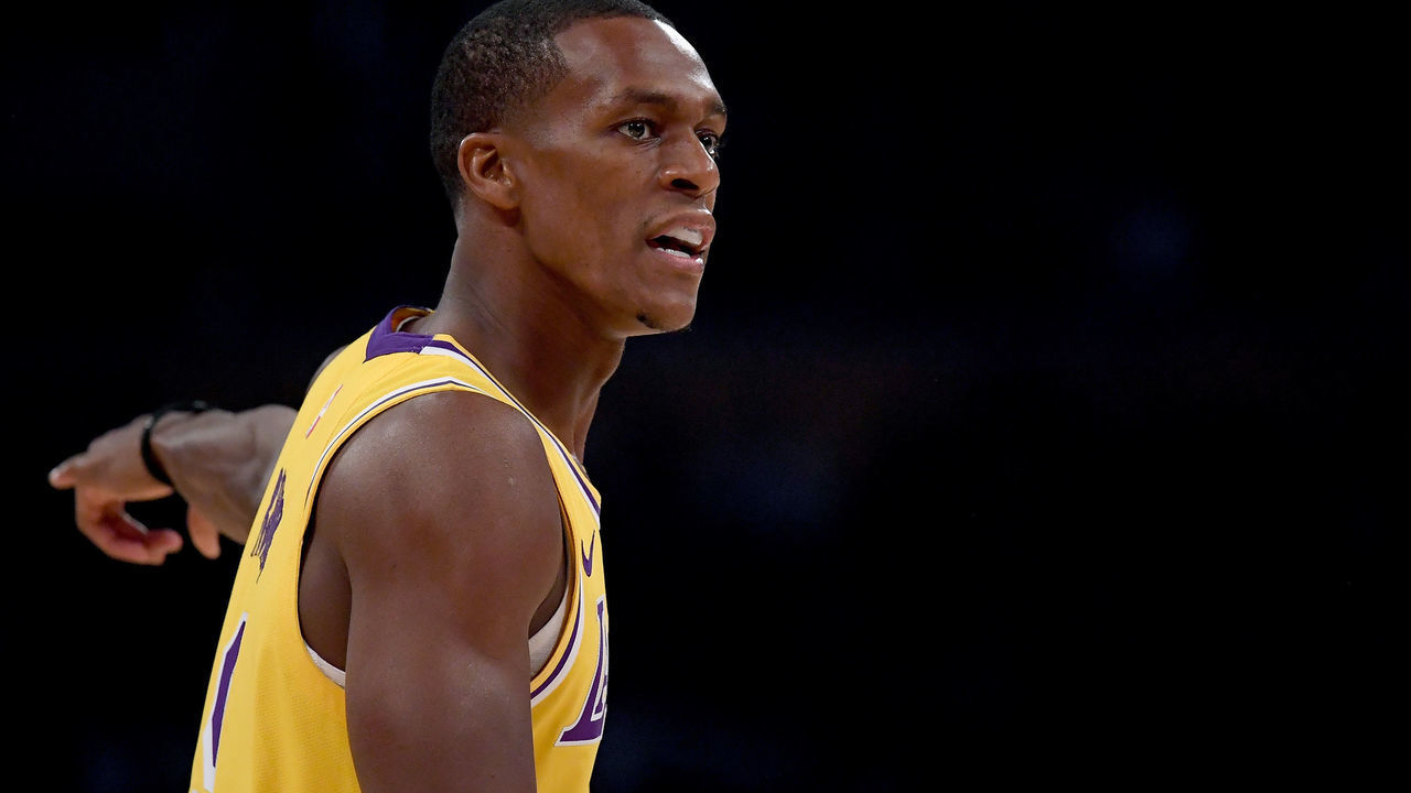 LOS ANGELES, CA - OCTOBER 20: Rajon Rondo #9 of the Los Angeles Lakers directs his teammates during a 124-115 loss to the Houston Rockets at Staples Center on October 20, 2018 in Los Angeles, California.