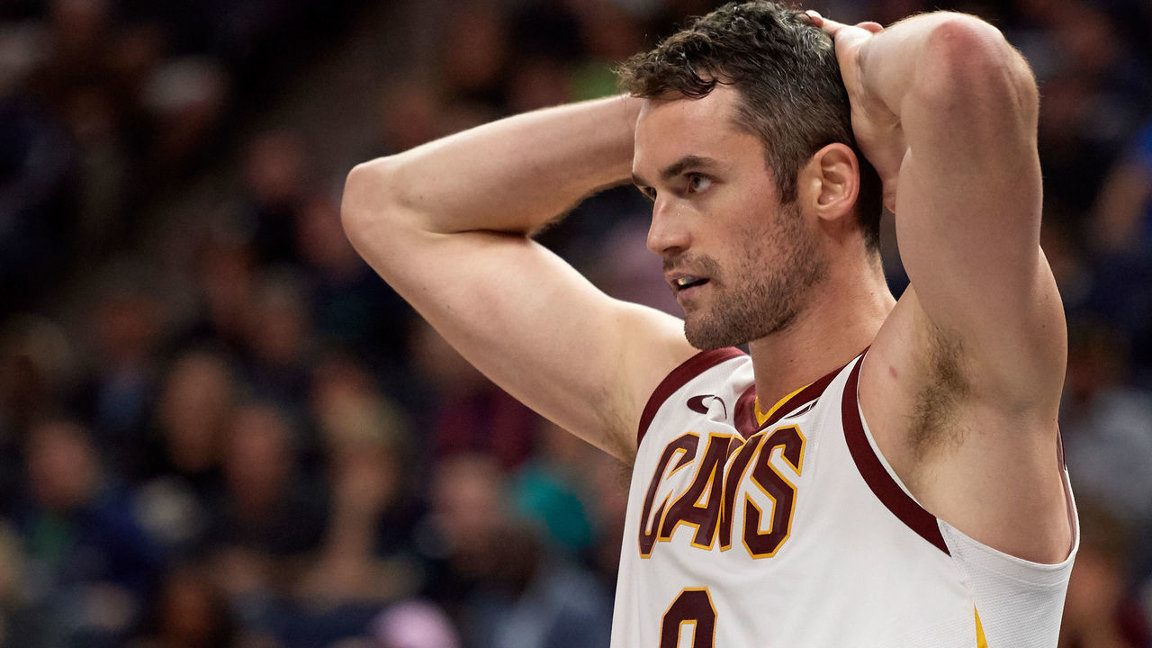 MINNEAPOLIS, MN - OCTOBER 19: Kevin Love #0 of the Cleveland Cavaliers looks on during the game against the Minnesota Timberwolves on October 19, 2018 at the Target Center in Minneapolis, Minnesota. The Timberwolves defeated the Cavaliers 131-123.