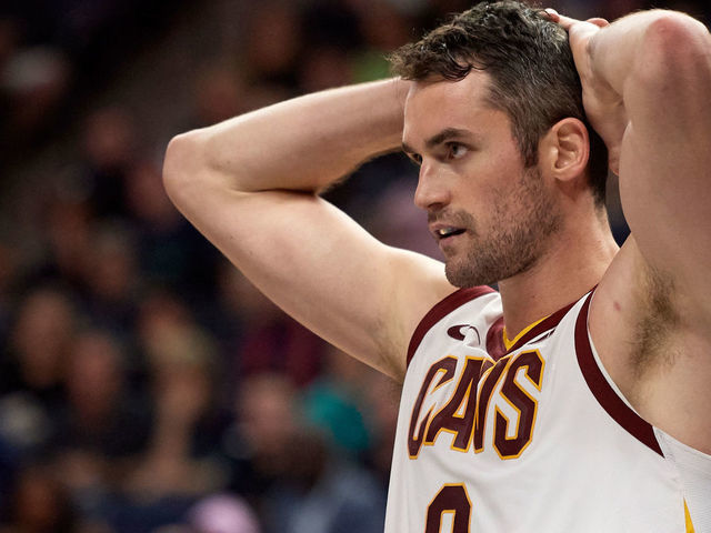 MINNEAPOLIS, MN - OCTOBER 19: Kevin Love #0 of the Cleveland Cavaliers looks on during the game against the Minnesota Timberwolves on October 19, 2018 at the Target Center in Minneapolis, Minnesota. The Timberwolves defeated the Cavaliers 131-123.