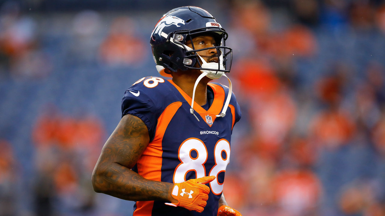 DENVER, CO - OCTOBER 1: Wide receiver Demaryius Thomas #88 of the Denver Broncos stands on the field as he warms up before a game against the Kansas City Chiefs at Broncos Stadium at Mile High on October 1, 2018 in Denver, Colorado.