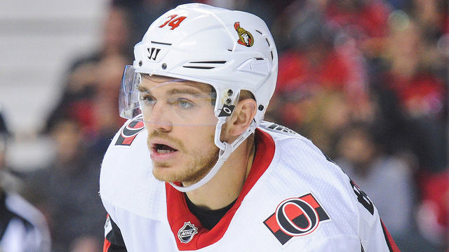 CALGARY, AB - OCTOBER 13: Mark Borowiecki #74 of the Ottawa Senators in action Calgary Flames during an NHL game at Scotiabank Saddledome on October 13, 2017 in Calgary, Alberta, Canada.