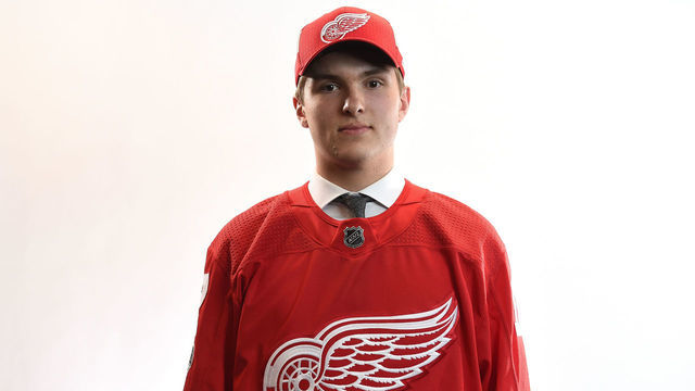 CHICAGO, IL - JUNE 23: Michael Rasmussen poses for a portrait after being selected ninth overall by the Detroit Red Wings during the 2017 NHL Draft at the United Center on June 23, 2017 in Chicago, Illinois.