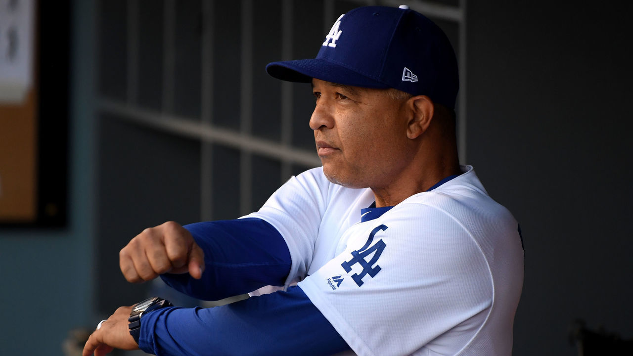LOS ANGELES, CA - OCTOBER 26: Dave Roberts #30 of the Los Angeles Dodgers looks on prior to Game Three of the 2018 World Series against the Boston Red Sox at Dodger Stadium on October 26, 2018 in Los Angeles, California.