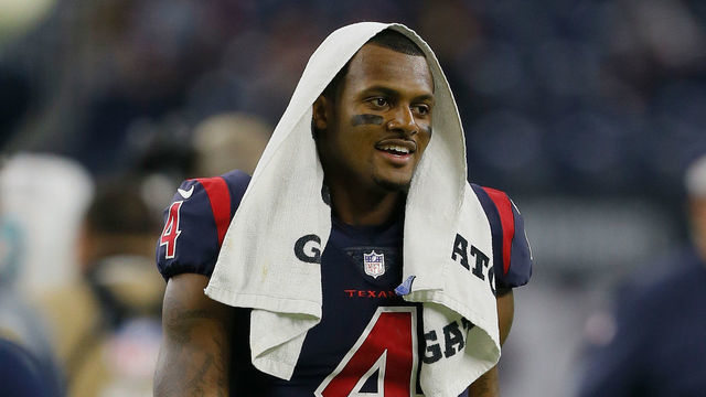 HOUSTON, TX - OCTOBER 25: Deshaun Watson #4 of the Houston Texans walks off the field after defeating the Miami Dolphins at NRG Stadium on October 25, 2018 in Houston, Texas.