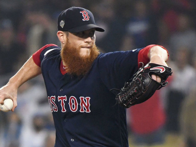 LOS ANGELES, CA - OCTOBER 27: Closing pitcher Craig Kimbrel #46 of the Boston Red Sox pitches in the ninth inning in Game Four of the 2018 World Series against the Los Angeles Dodgers at Dodger Stadium on October 27, 2018 in Los Angeles, California.