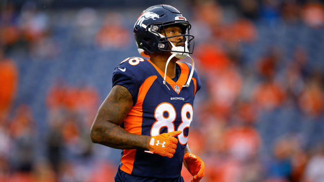 DENVER, CO - OCTOBER 1: Wide receiver Demaryius Thomas #88 of the Denver Broncos stands on the field as he warms up before a game against the Kansas City Chiefs at Broncos Stadium at Mile High on October 1, 2018 in Denver, Colorado.