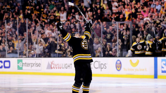 BOSTON, MA - APRIL 25: Torey Krug #47 of the Boston Bruins celebrates after scoring a goal against the Toronto Maple Leafs during the third period of Game Seven of the Eastern Conference First Round in the 2018 Stanley Cup play-offs at TD Garden on April 25, 2018 in Boston, Massachusetts. The Bruins defeat the Maple Leafs 7-4.