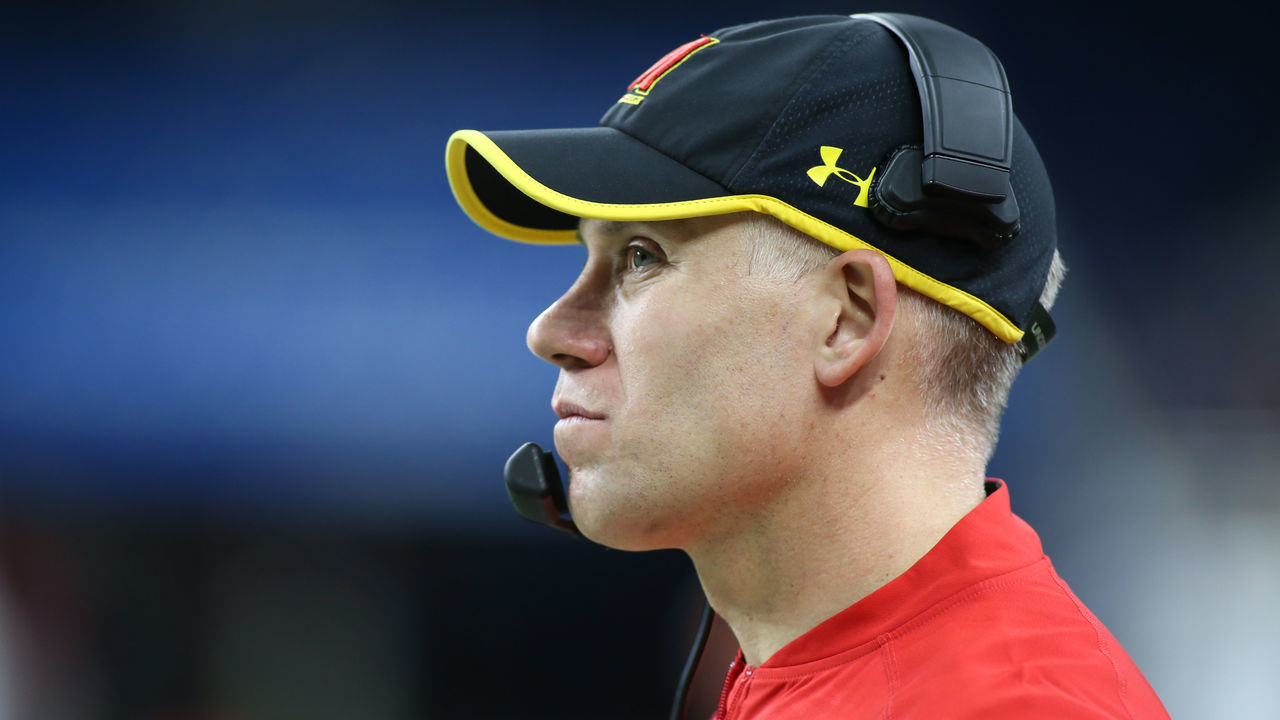 DETROIT, MI - DECEMBER 26: Maryland Terrapins head coach DJ Durkin looks on during Quick Lane Bowl game action between the Boston College Eagles and the Maryland Terrapins on December 26, 2016, at Ford Field in Detroit, MI. Boston College defeated Maryland 36-30.
