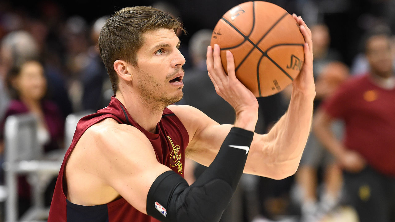 CLEVELAND, OH - JUNE 08: Kyle Korver #26 of the Cleveland Cavaliers warms up prior to Game Four of the 2018 NBA Finals against the Golden State Warriors at Quicken Loans Arena on June 8, 2018 in Cleveland, Ohio.