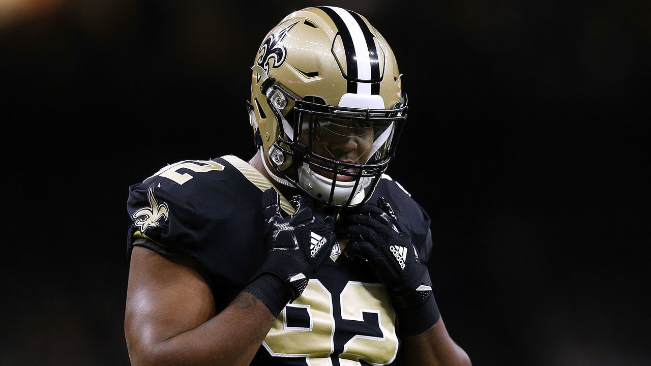 NEW ORLEANS, LA - SEPTEMBER 16: Marcus Davenport #92 of the New Orleans Saints reacts during a game against the Cleveland Browns at the Mercedes-Benz Superdome on September 16, 2018 in New Orleans, Louisiana.