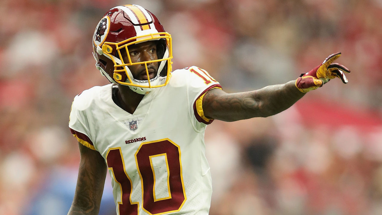 GLENDALE, AZ - SEPTEMBER 09: Wide receiver Paul Richardson #10 of the Washington Redskins during the NFL game against the Arizona Cardinals at State Farm Stadium on September 9, 2018 in Glendale, Arizona. The Redskins defeated the Cardinals 24-6.