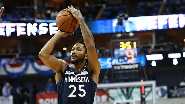 DALLAS, TX - OCTOBER 20: Derrick Rose #25 of the Minnesota Timberwolves at American Airlines Center on October 20, 2018 in Dallas, Texas.