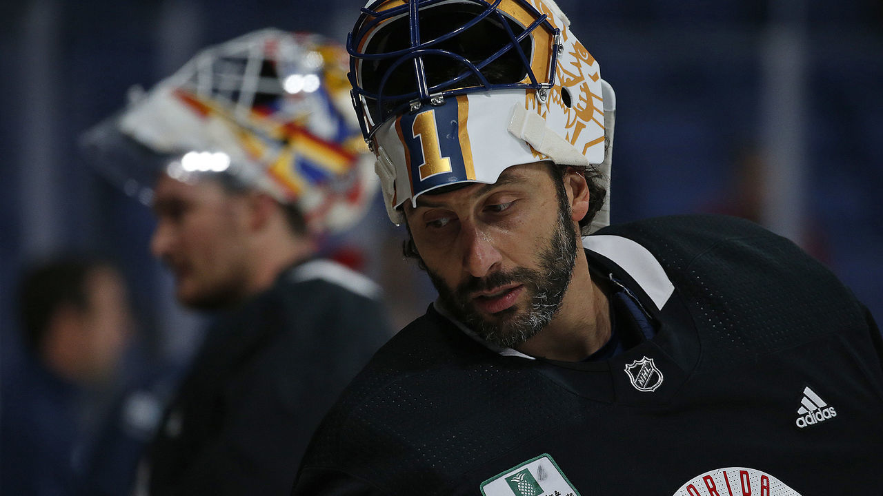HELSINKI, FINLAND - OCTOBER 31: Goaltender Roberto Luongo #1 of the Florida Panthers on the ice during practice in preparation for the 2018 NHL Global Series games against the Winnipeg Jets at the Hartwall Arena on October 31, 2018 in Helsinki, Finland.