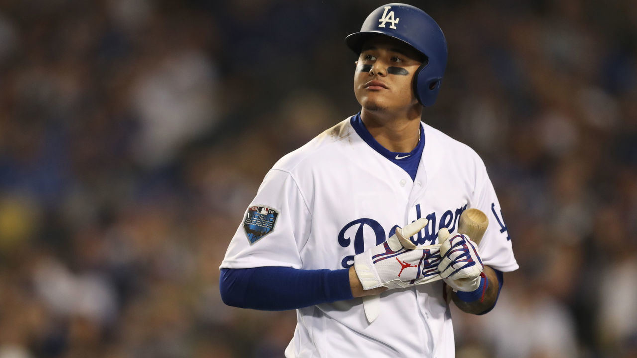 LOS ANGELES, CA - OCTOBER 28: Manny Machado #8 of the Los Angeles Dodgers reacts after striking out in the fourth inning during Game 5 of the 2018 World Series against the Boston Red Sox at Dodger Stadium on Sunday, October 28, 2018 in Los Angeles, California.