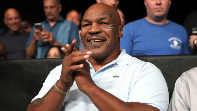 VERONA, NY - JUNE 08: Former World Champion boxer Mike Tyson claps as the 2018 Hall of Fame class is introduced during the Golden Boy on ESPN fight night at Turning Stone Resort Casino on June 8, 2018 in Verona, New York.