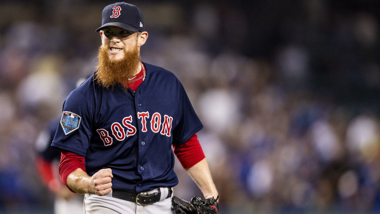 LOS ANGELES, CA - OCTOBER 26: Craig Kimbrel #46 of the Boston Red Sox reacts after retiring the side in the ninth inning against the Los Angeles Dodgers in Game Three of the 2018 World Series at Dodger Stadium on October 26, 2018 in Los Angeles, California.