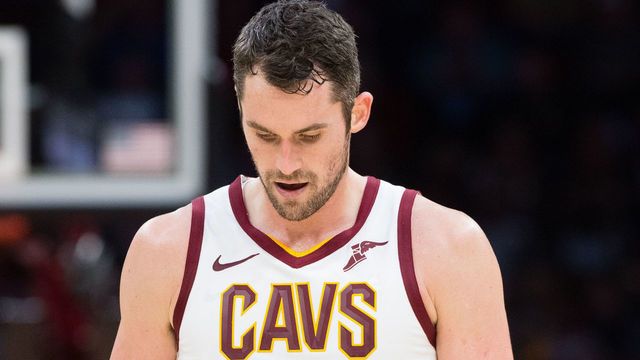 CLEVELAND, OH - OCTOBER 24: Kevin Love #0 of the Cleveland Cavaliers hangs his head during the first half against the Brooklyn Nets at Quicken Loans Arena on October 24, 2018 in Cleveland, Ohio. NOTE TO USER: User expressly acknowledges and agrees that, by downloading and/or using this photograph, user is consenting to the terms and conditions of the Getty Images License Agreement.