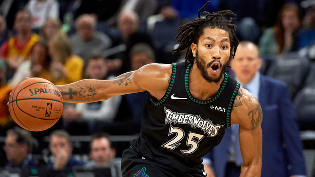 MINNEAPOLIS, MN - OCTOBER 31: Derrick Rose #25 of the Minnesota Timberwolves drives to the basket against the Utah Jazz during the fourth quarter of the game on October 31, 2018 at the Target Center in Minneapolis, Minnesota. The Timberwolves defeated the Jazz 128-125.