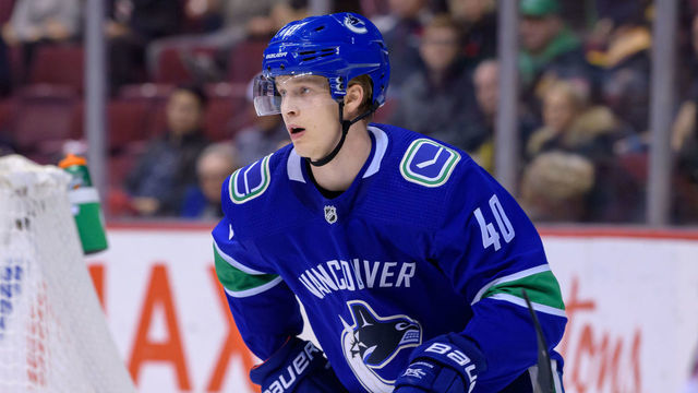 VANCOUVER, BC - OCTOBER 31: Vancouver Canucks center Elias Pettersson (40) skates up ice during their NHL game against the Chicago Blackhawks at Rogers Arena on October 31, 2018 in Vancouver, British Columbia, Canada. Vancouver won 4-2.